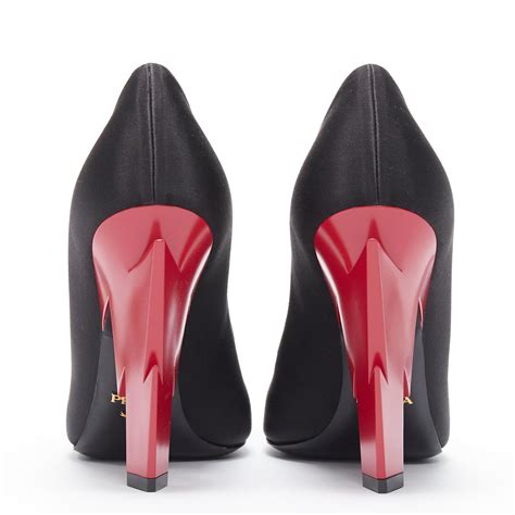 new PRADA 2019 Runway red lightning bolt heel black satin